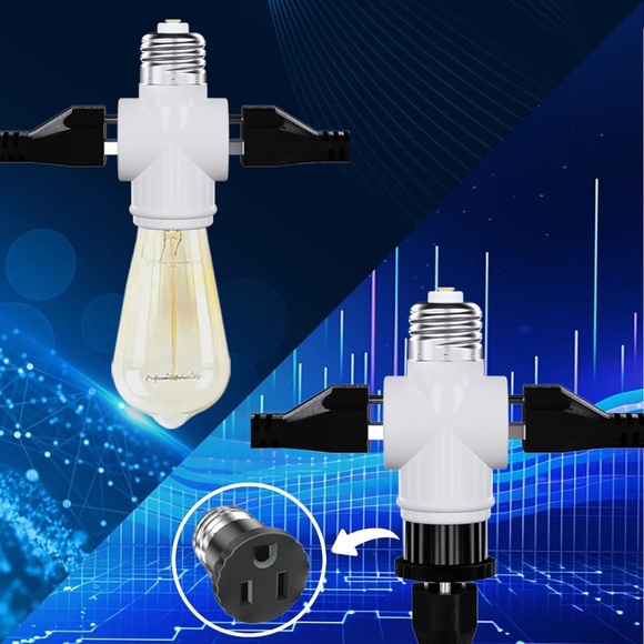 E26/E27 Light Socket to Plug Outlet Adapter 2-3 Prong Light Bulb Adapter - Picture 4 of 5